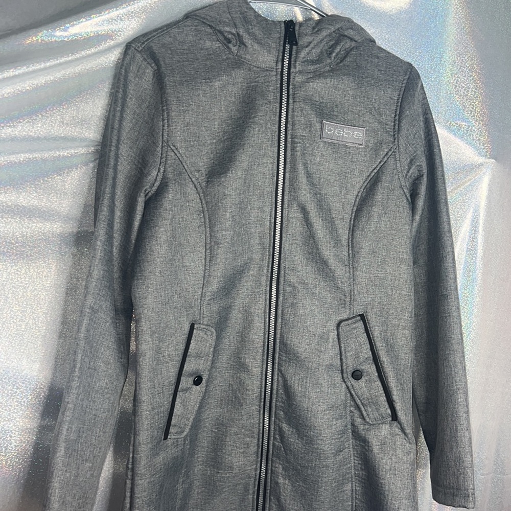 Bebe grey coat bling diamonds crystal Swarovski cute fall rain coat jacket y2k